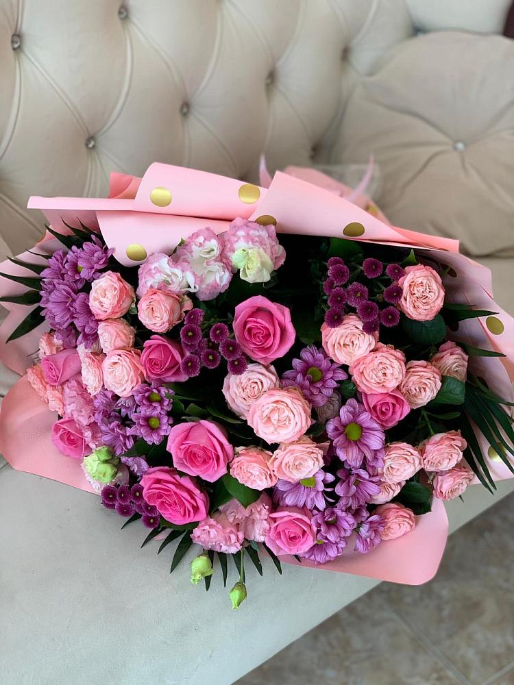 Букет цветов из: Хризантемы, Розы и Лизиантусы в Осаново-Дубовое