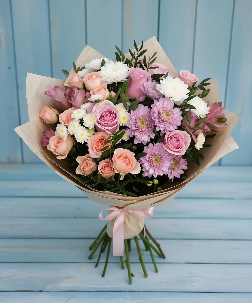 Букет цветов из: Хризантемы, Розы и Альстромерии в Осаново-Дубовое