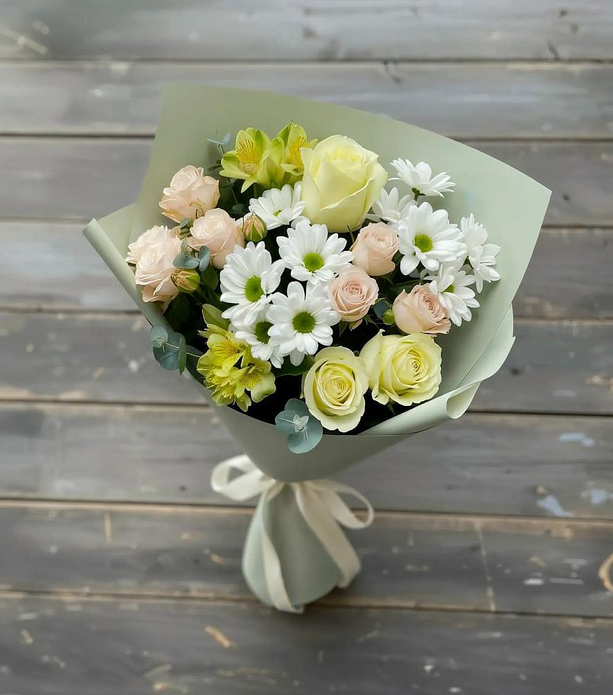 Букет цветов из: Альстромерии, Розы и Хризантемы в Осаново-Дубовое