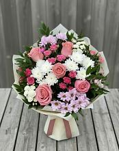Букет цветов из:  Альстромерии, Гвоздики, Розы и Хризантемы в Осаново-Дубовое