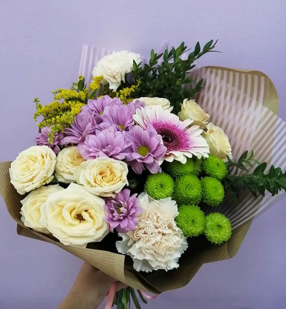 Букет цветов из: Хризантемы, Розы, Гвоздики и Герберы в Осаново-Дубовое