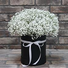 Цветочная композиция из Гипсофила в шляпной коробке в Осаново-Дубовое