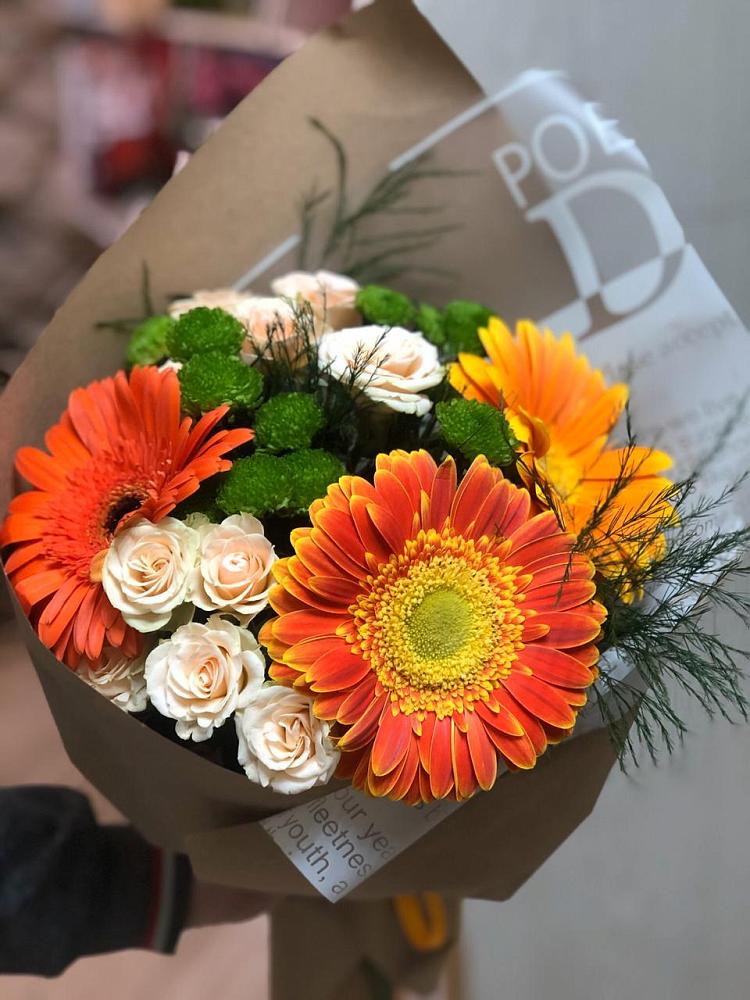 Букет цветов из: Герберы, Хризантемы и Розы в Осаново-Дубовое