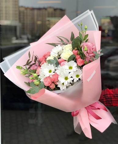 Букет цветов из: Розы, Лизиантусы и Хризантемы в Осаново-Дубовое